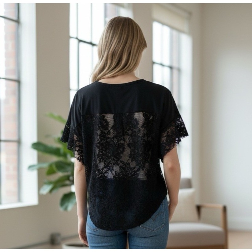AG Adriano Goldschmied Womens S Oversized Lace Tee Shirt‎ EUC Sheer Back